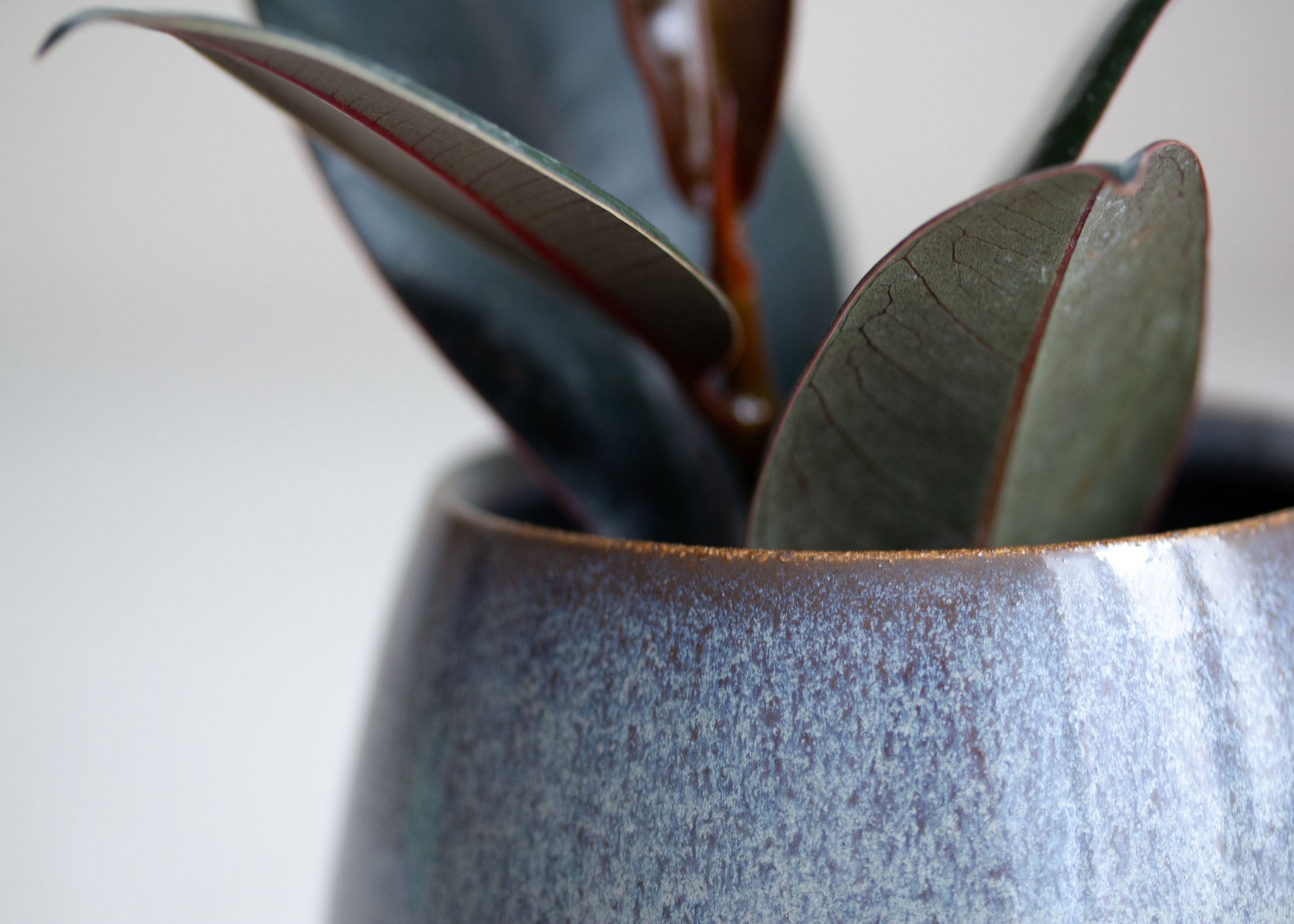 Hand hält eine große, bauchige Vase in Beige